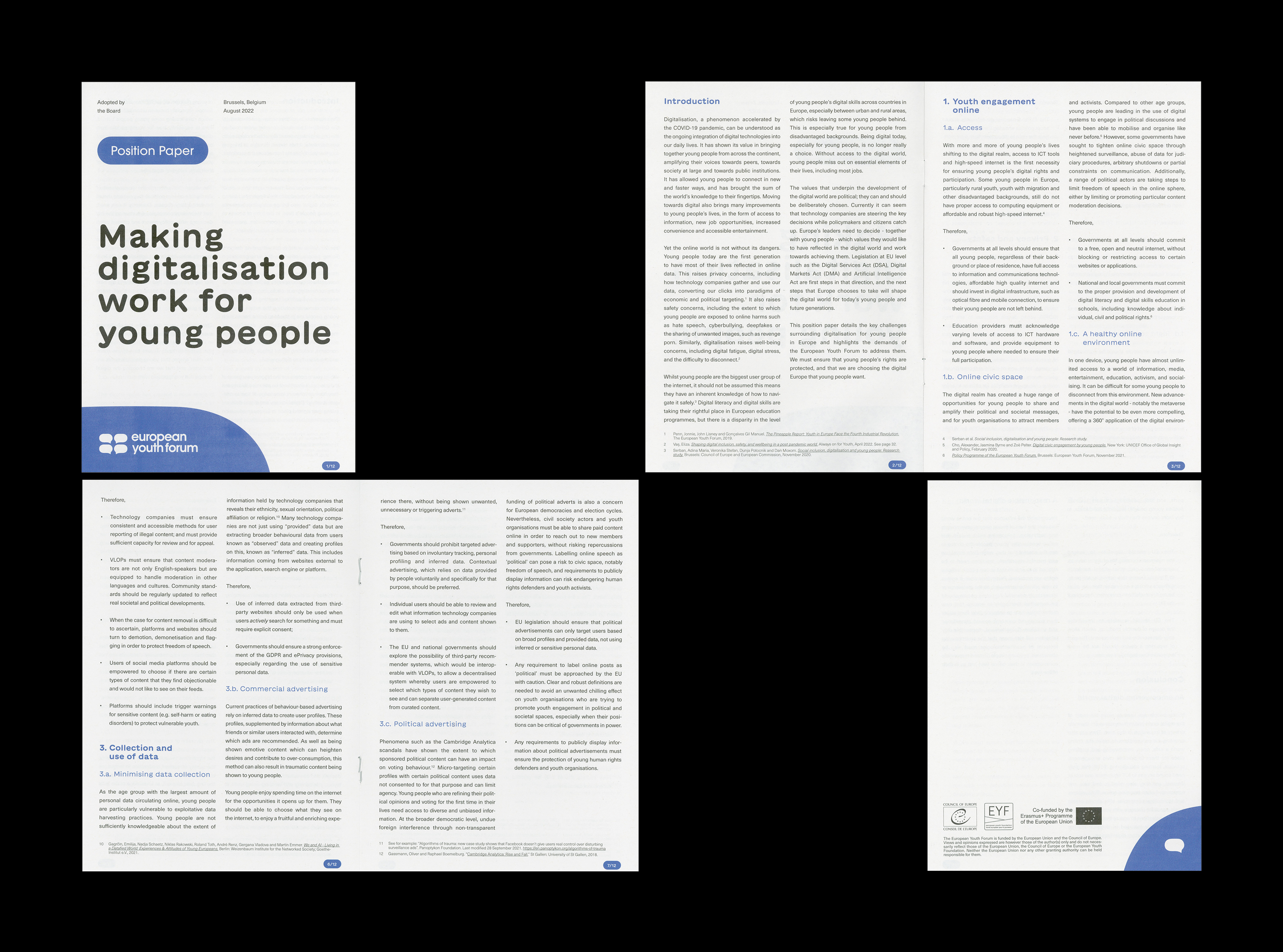 cover and spreads from the position paper Making digitalisation work for young people